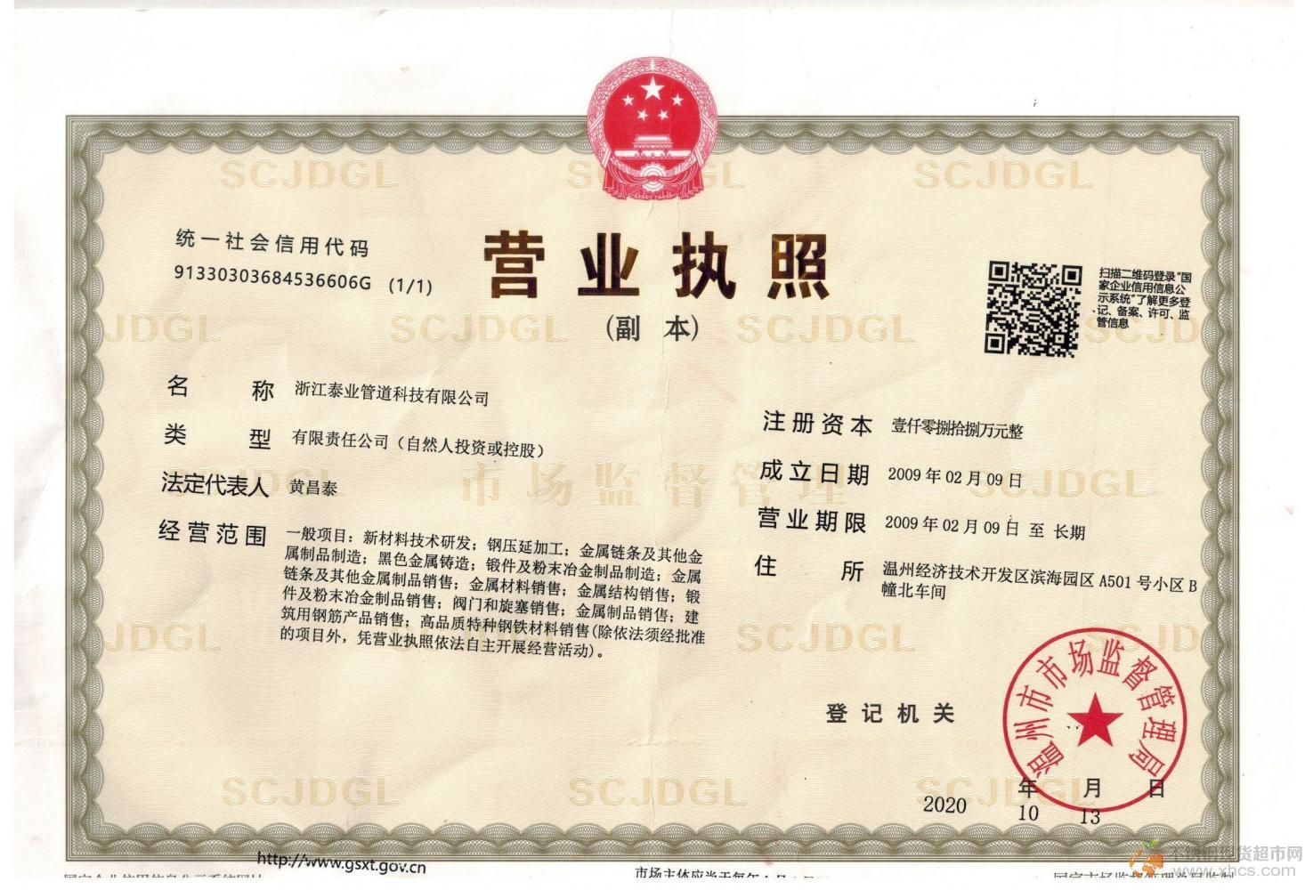 浙江泰業(yè)管道科技有限公司營(yíng)業(yè)執(zhí)照