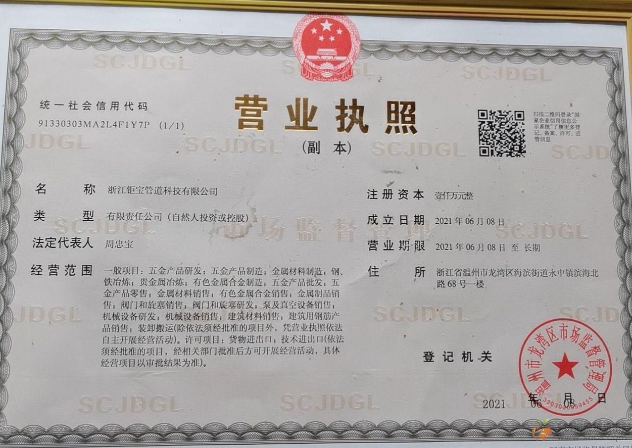 浙江鉅寶管道科技有限公司營業(yè)執(zhí)照