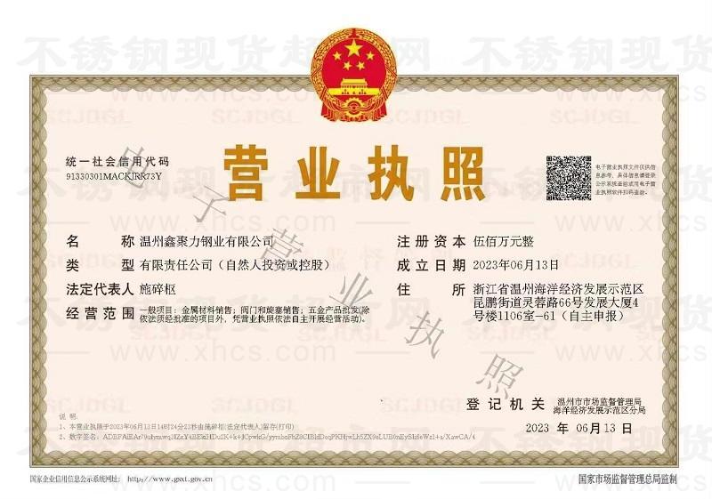 溫州鑫聚力鋼業(yè)有限公司營(yíng)業(yè)執(zhí)照